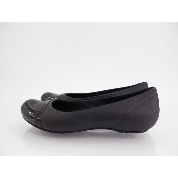 CROCS Women's Cap Toe Ballet Flats Size 7 Black Rubber Slip On Rubber Light Shoe - Picture 5 of 10